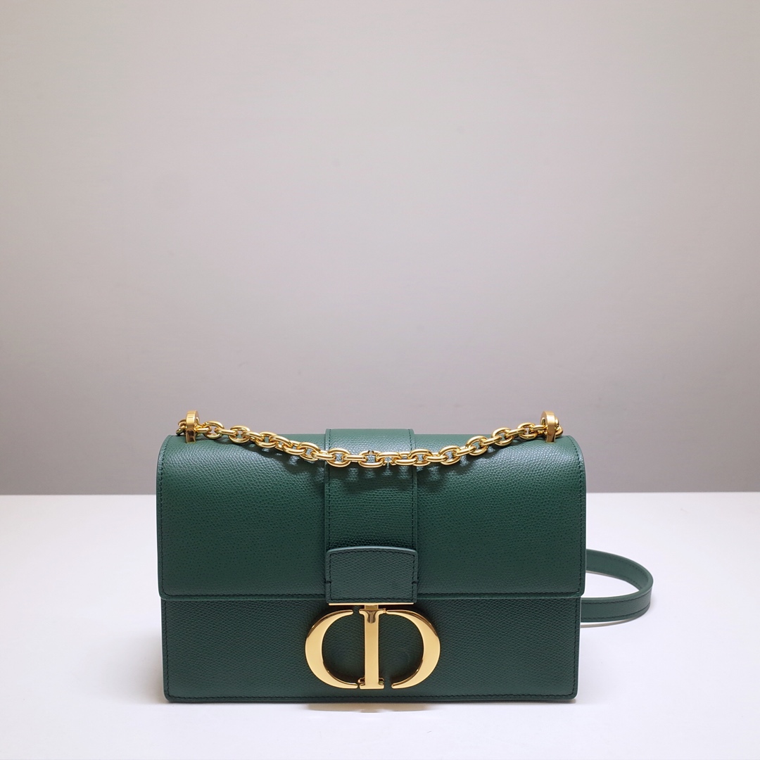 30 Montaigne Chain Bag Dark Green Grained Calfskin